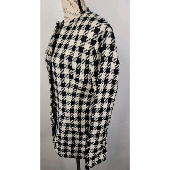 VTG Carlisle Blazer SZ 8 Houndstooth Tweed Jacket 100% Silk White Black Preppy - Picture 6 of 8